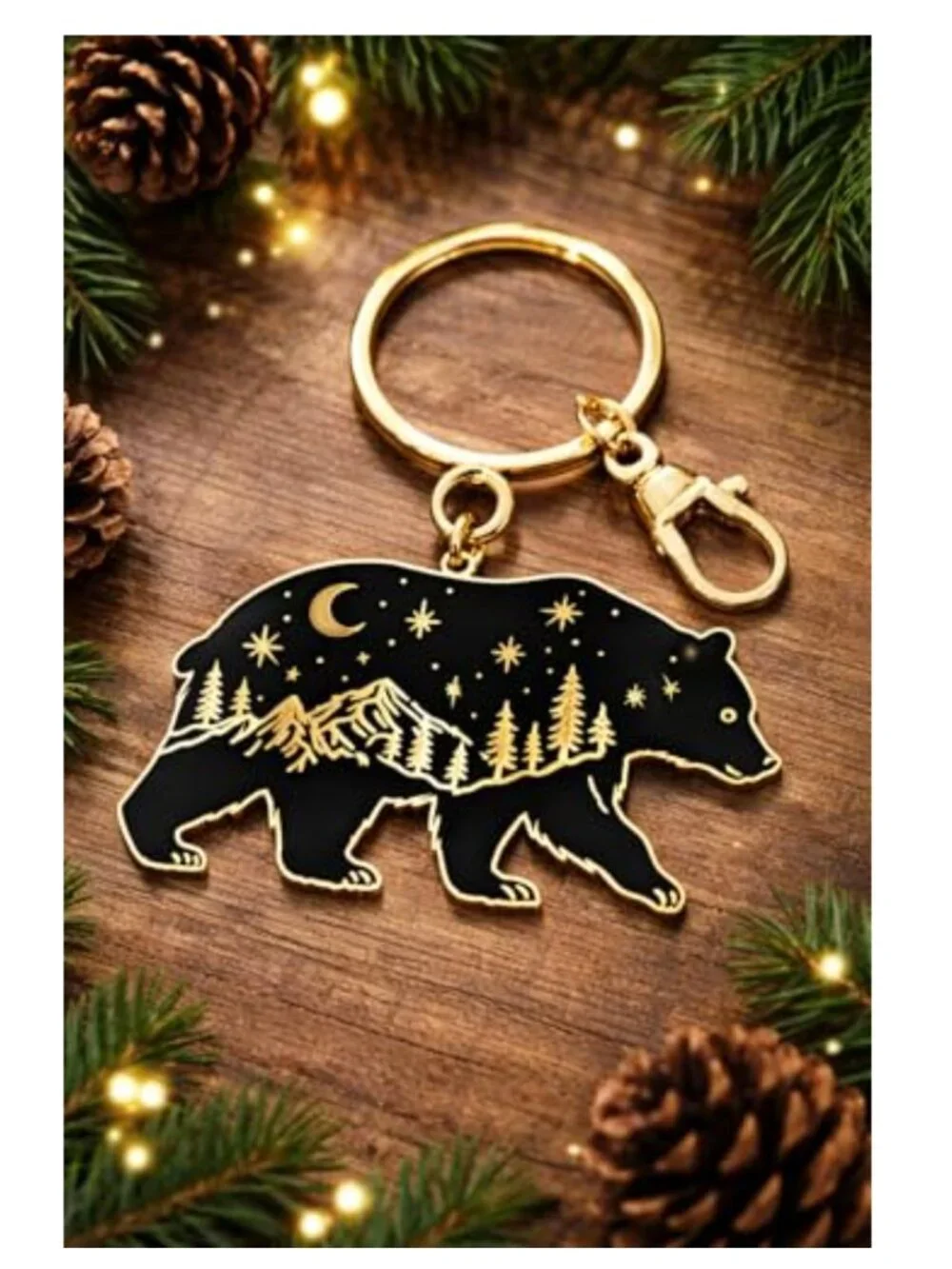 Celestial Bear Keychain Bag Charm Hand-Painted Hard Enamel Zinc Alloy Wildlife